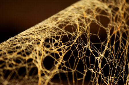 Halloween spider web on a dark background close-up macro photographyの写真素材