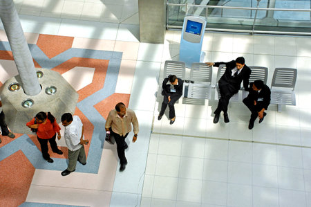 Business people in a corridor of a modern office building, top viewのeditorial素材