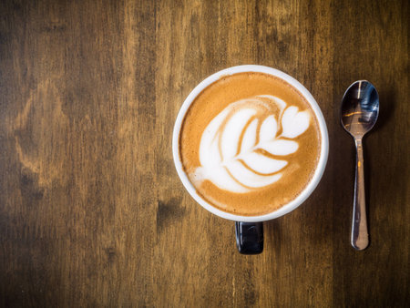 Coffee on wood backgroundの写真素材