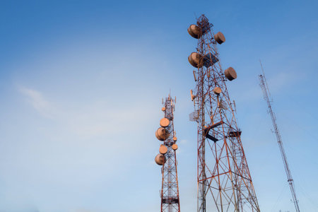 Communication tower and sky backgroundの写真素材