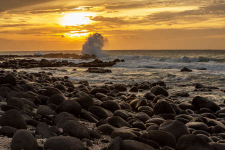 stormy wave crashing on the rocky beach of Albion in the west of the republic of Mauritius.の写真素材