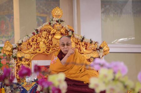 Bodhgaya, India, 05 Jan 2018-The Holiness 14th Dalai Lama addressed a gathering during the special teaching session at kalachakra ground in Bodhgaya. India.のeditorial素材