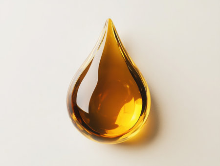 Golden droplet, liquid gold, shimmering teardrop, glossy surface, translucent, honey-like, rich yellow hue, smooth texture, minimalist design, 3D rendering, high contrast, white background, product photography, essential oil, luxurious, precious fluid, organic shape, soft lighting, hyper-realistic, macro shotの素材