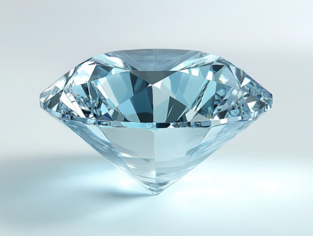 Brilliant cut diamond, light blue aquamarine color, sparkling facets, high detail gemstone, transparent crystal, refractive light, precision cut, luxury jewelry, precious stone, 3D rendering, studio lighting, white background, ultra-realistic, macro photography, high contrast, sharp edges -の素材