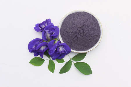 Butterfly pea flower-based powder and beverages, bread, foodsの写真素材