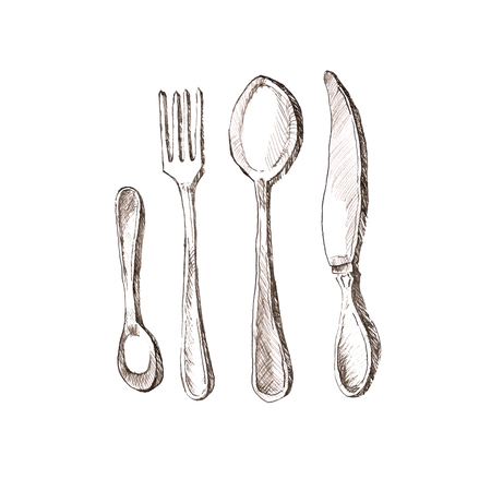 Sketch utensil set in vintage style retro.Vector illustrationのイラスト素材
