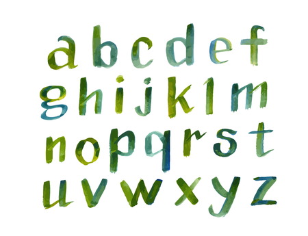 Hand drawn green watercolor alphabetcalli graphic font. Watercolor letters.watercolor alphabetのイラスト素材
