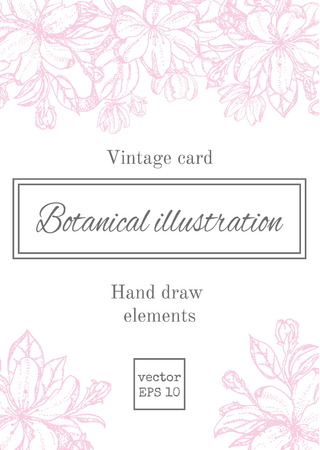 Romantic background. Vector illustration. Vintage card with garden flowers. Hand drawn apple tree flowers. Vector illustration blooming branches cherry, pear flower.のイラスト素材