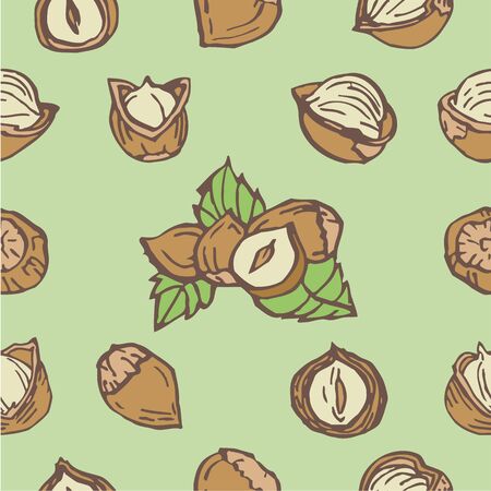Hazelnut seamless pattern. Useful for ads, signboards, packaging, menu design, interior decorating and other design.のイラスト素材
