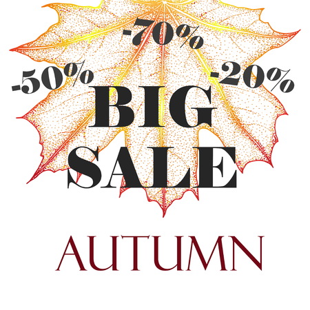 Sales banner with autumn leaves. Botanical illustrationのイラスト素材