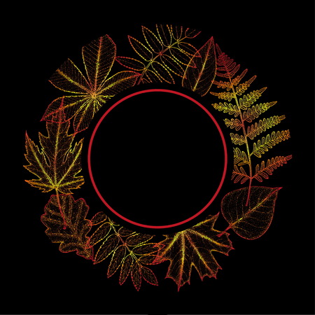 Circle from leaves with space for text. Hand drawing. Vector illustrationのイラスト素材