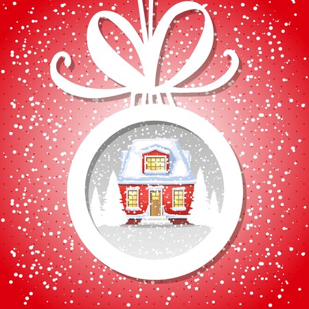 winter house in the New Year with snow ball. Holiday cardのイラスト素材