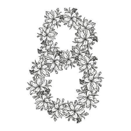 Happy Women`s Day vintage greeting card illustration with diversity flowers.のイラスト素材