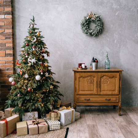 beautiful christmas decoration in a hallの写真素材