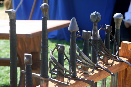 Koprivnica's Renaissance Festival 2015., historical mega spectacle, Koprivnica's city walls, Croatia. Sword handles.  2の写真素材