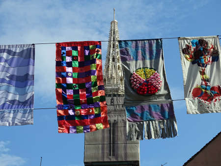 FlagArt Zagreb 20, festival of art flags details, Zagreb city, Croatia, Europe