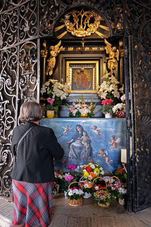 Stone Gate, chapel of Mother of God from the Stone Gate, prayer in front of legendary painting, Zagreb, Croatia, Europeの写真素材
