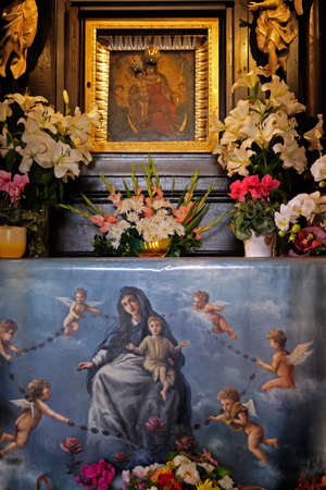 Stone Gate, chapel of Mother of God from the Stone Gate, tablecloth and legendary painting, Zagreb, Croatia, Europeの写真素材