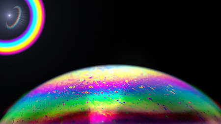 Beautiful soap bubbles in a macro scale and visualized in the aspect of the universeの写真素材