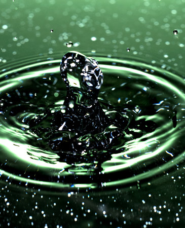 Water drop collision on a surface of water. Splash effect after collision and falling drops with water Surfaceの写真素材