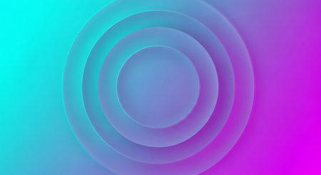 Concentric circles with soft shadows on a vibrant blue to purple gradient background.の写真素材