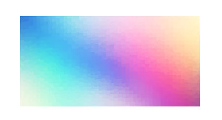 A rectangular mosaic of small squares transitions through a gradient of blue cyan purple pink and...