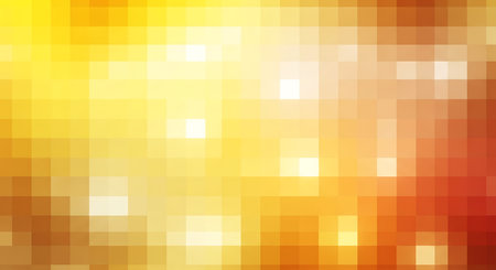 A pixelated mosaic background with a gradient transitioning from bright yellow to warm orange and...
