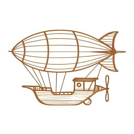 Vintage airship isolated on white background. Hand drawn vector illustration.の素材