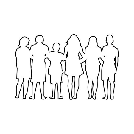 silhouette of family icon over white background, line style, vector illustrationのイラスト素材