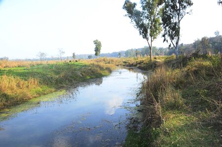 Channel of River Beas at Ground of Kaloor Himachal Pradesh Indiaの写真素材