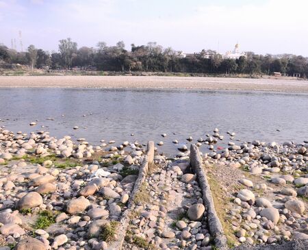 Picture Taken Beside the Shoreline of River Beas Nadaun Hiamchal Pradesh Indiaの写真素材