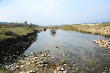 Water Flow in River Beas with Ground Himachal Pradesh India Large Viewの写真素材