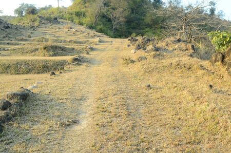 Human Path Unconstructed Line Towards River Beas Hamirpur Himachal Pradesh Indiaの写真素材