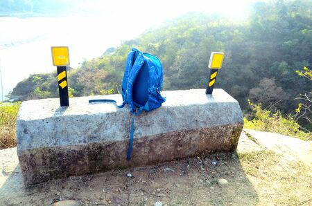 Travel Bag besides Road of Katoi Kangra Himacahl Pradesh Indiaの写真素材