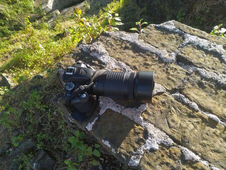 DSLR Camera on Stone Palampur Himachal Pradesh Indiaの写真素材
