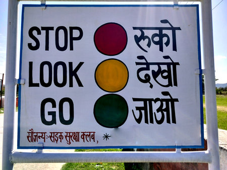 colorful safety sign board closeup detail view himachal pradesh india
