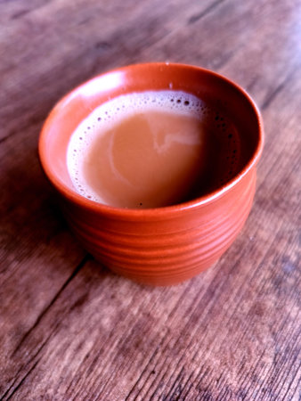 A cup of Tea on wooden tableの写真素材
