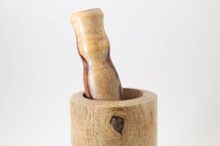 Wooden mortar and pestleの写真素材