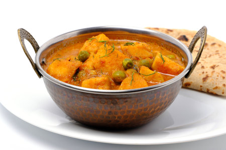 Indian style cottage cheese dish or curry with rotiの写真素材