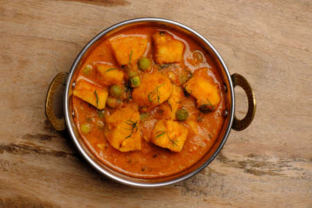 Indian style cottage cheese dish or curryの写真素材