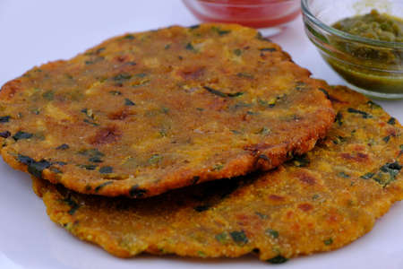 Variety of Indian flat bread thepla or parathaの写真素材