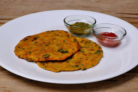 Variety of Indian flat bread thepla or parathaの写真素材