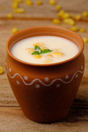 Indian style summer drink masala chach or raita made from buttermilkの写真素材