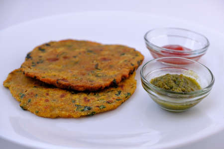 Variety of Indian flat bread thepla or parathaの写真素材