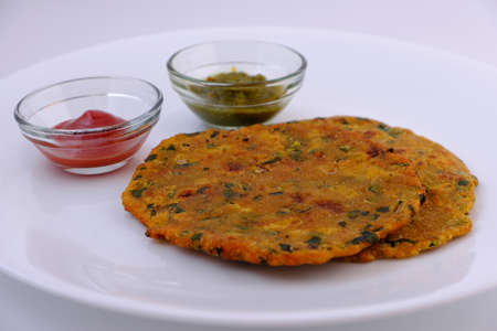 Variety of Indian flat bread thepla or parathaの写真素材