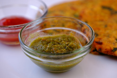 Green Mint Chutney Made with Coriander, pudina And Spices.の写真素材