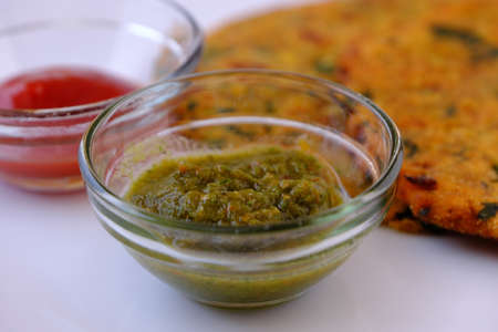 Green Mint Chutney Made with Coriander, pudina And Spices.の写真素材