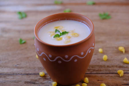 Indian style summer drink masala chach or raita made from buttermilkの写真素材