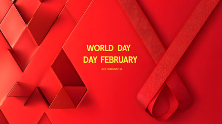 Create awareness and hope on World Cancer Day celebrated on February 4 with red ribbon symbolism.の素材