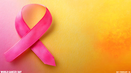 Raising awareness through vibrant pink ribbons for World Cancer Day celebrations worldwide.の素材
